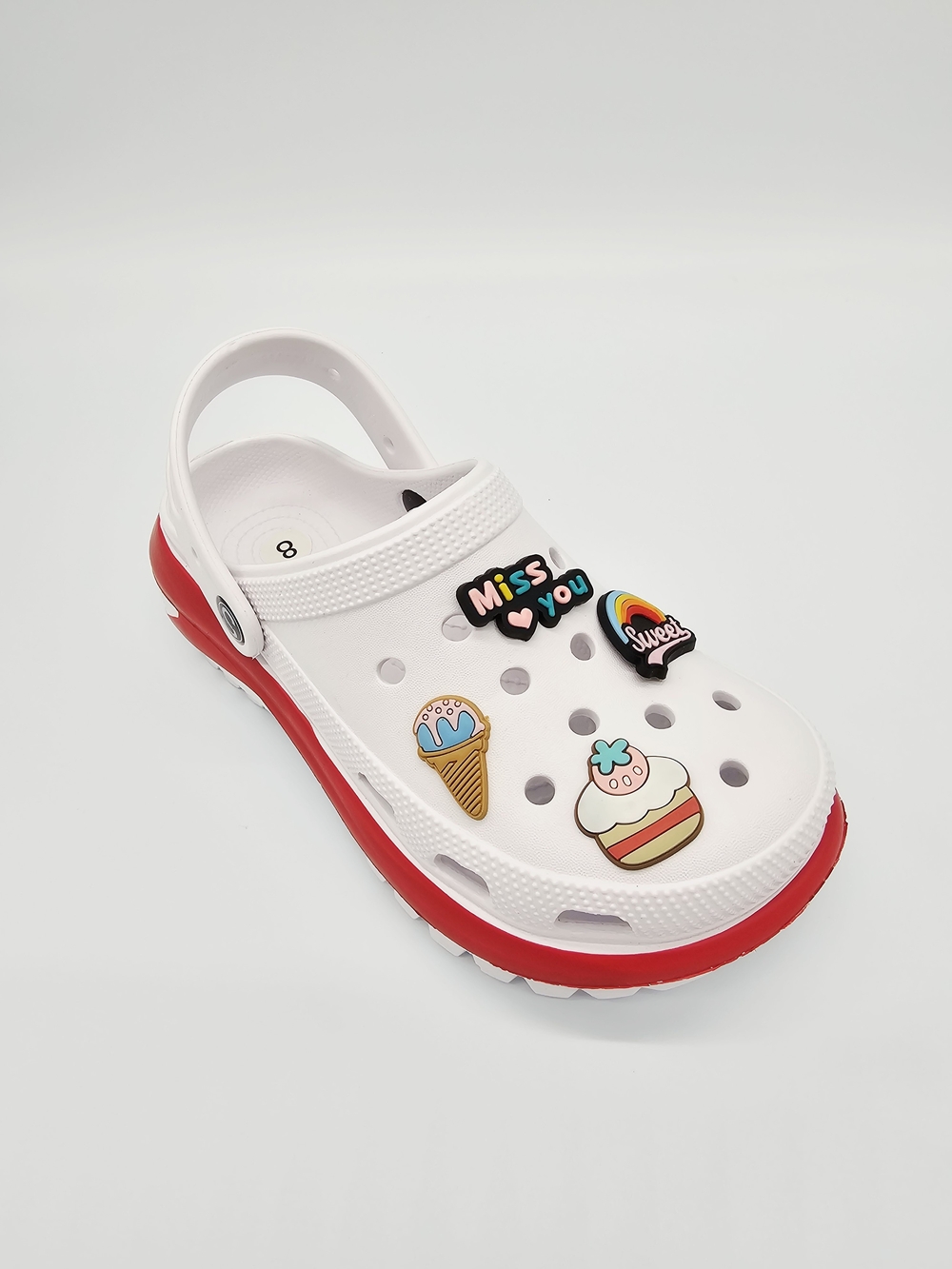 White and Red Kids Clog Sandal with Fun Charms